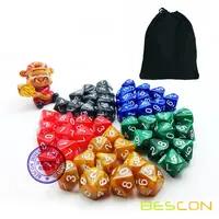 50個Assorted Different Colors D10 Pack、5X10pcs 10 Sides Dice Marble Polyhedral Dice D10 Set
