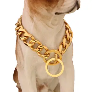 Chaîne pour chien en acier inoxydable 316L, accessoire de luxe, couleur or, collier en métal, fournitures pour animaux de compagnie, 19mm, 2 tailles