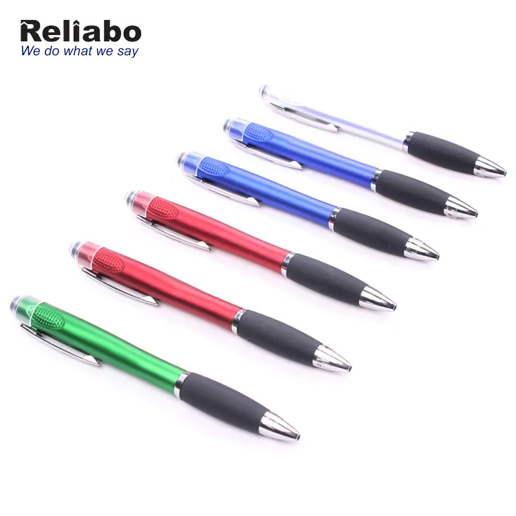 Reliabo Led 라이트 볼 포인트 펜 회사 로고 플라스틱 새로운 중국 제품 맞춤형 볼펜 프로모션 펜 블루 또는 블랙
