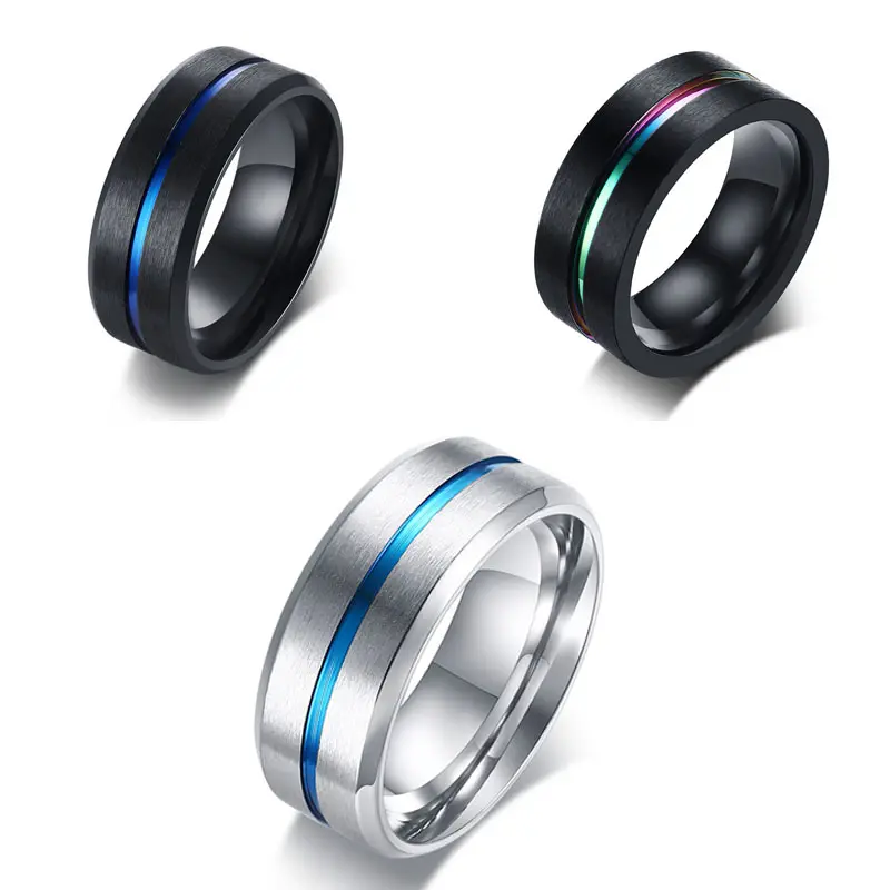 New arrival fashionable factory direct sale width 8 mm wholesale Titanium Steel rings men custom made stainless steel ring