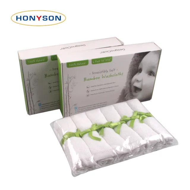 amazon hot selling customized gift package natural organic baby 10"x10" white bath towel bamboo baby wash cloth