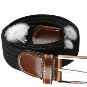 Fashion men 110cm canvas braided elastic flat fabric waist belt with metal buckle