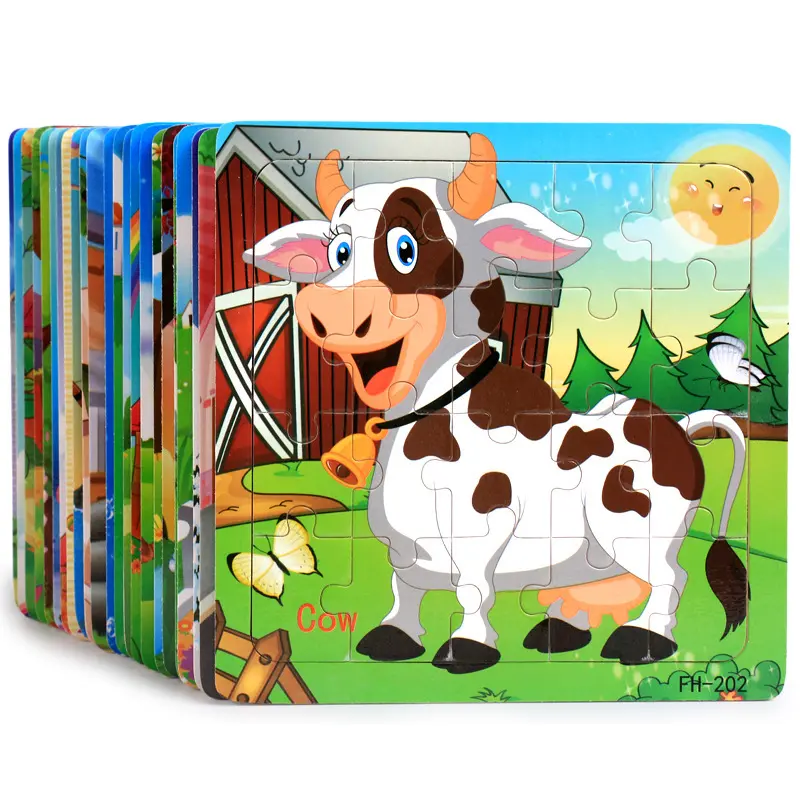 20pcs Montessori 3d wooden kids cartoon animal jigsaw puzzle children early educational building blocks learning game