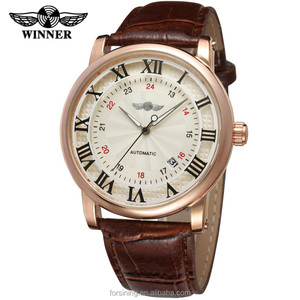 <span class=keywords><strong>MONTRE</strong></span> HOMME GAGNANT Chiffres romains Boîtier <span class=keywords><strong>en</strong></span> <span class=keywords><strong>or</strong></span> rose Bracelet <span class=keywords><strong>en</strong></span> cuir marron noir Usine Squelette Sans Logo Montres mécaniques automatiques - Product Image 1