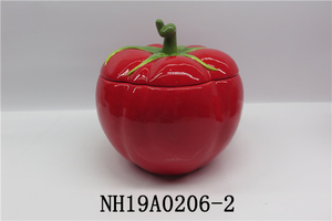 Pot à biscuits vintage en céramique rouge <span class=keywords><strong>tomate</strong></span> J114 10x9 pouces brillant, style Ferme à Table - Product Image 2