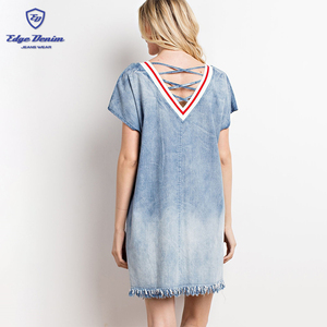 <span class=keywords><strong>En</strong></span> gros Col <span class=keywords><strong>En</strong></span> <span class=keywords><strong>V</strong></span> côtelé droite au-dessus du genou robe <span class=keywords><strong>en</strong></span> jean pour les femmes - Product Image 3
