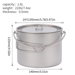 <strong>Camping</strong> Titanium Pot 1600ml Ultralight Outdoor <strong>Camping</strong> <strong>Cup</strong> with Lid and Foldable Handle Hiking Backpack Cookware - Product Image 4