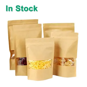 Túi Giấy Kraft Màu Nâu Có Thể Niêm Phong Ziplock Nhiệt Có Thể Niêm Phong Thực Phẩm Lưu Trữ Doypack Bao Bì Túi Với Cửa Sổ Rõ Ràng