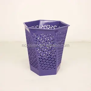 Hexagon Shape Plastic Woven Rattan Rubbish Waste Basket