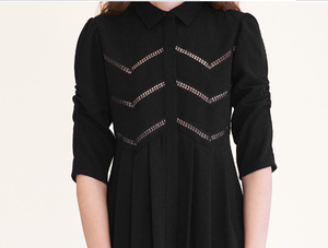 Ropa mujer 2017 otoño 3/4 reunidos manga camisa plisada vestido con incrustaciones calado recorte en la parte delantera - Product Image 5
