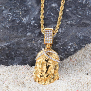 היפ הופ זהב צבע מצופה ישו תליון אייס מתוך ריינסטון רעול פנים ישו פנים תליון שרשרת לגברים נשים - Product Image 4