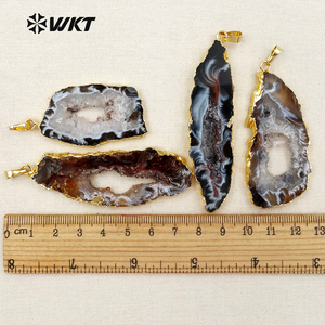 WT-P096 Partai Besar Alami Slice Geode Druzy Batu Akik untuk Wanita Hollow Di Dalam Desain Khusus Hitam Slice Geode Batu Akik Liontin - Product Image 6
