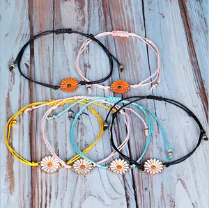 Playa de la joyería hecha a mano de hilo de cera de girasol tejido pulsera de las mujeres