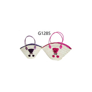 New style fashion high quality sheet corn basket straw beach bag with Teddy bear - Product Image 1