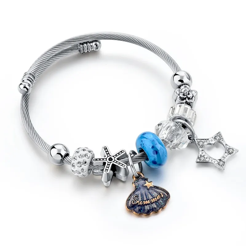 New Bijoux Starfish And Flower Charm Bracelets Bangles For Women Pulseiras Femininas Jewelry Gift