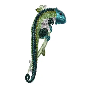 Broche élégante en lézard vert, 1 pièce, 95mm, grande taille, cristal, Animal, Gecko, Design à revers