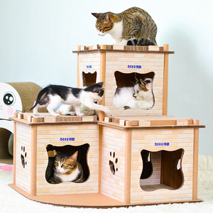Rumah Hewan Peliharaan Besar DEKU, Rak Kucing dari Karton Bergelombang untuk Kucing Besar - Product Image 5