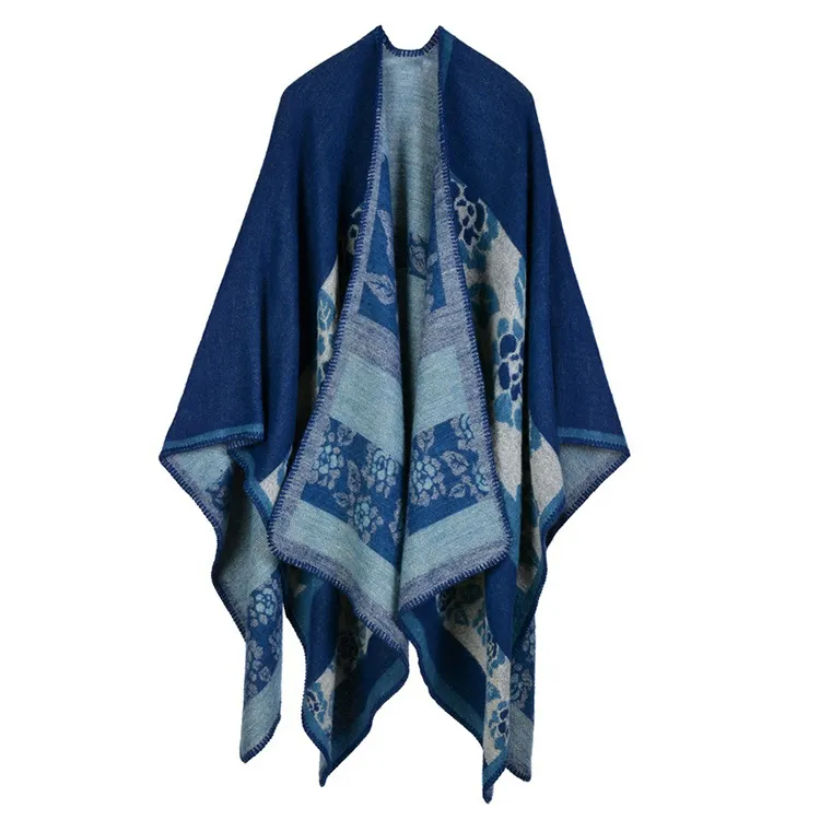 Wholesale Women Thicken Warm shawls Wraps Cape Winter kashmir Ladies Pashmina Cardigan Flower Shawl Poncho