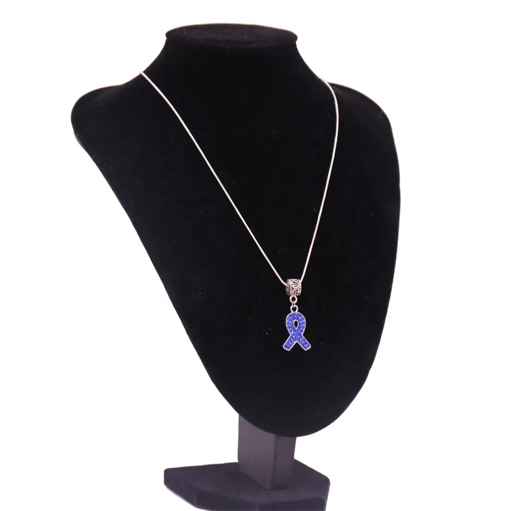 Verhogen Ziekte Awareness Rhinestone Crystal Kindermishandeling Preventie Of Colon En Prostaatkanker Blauw Lint Kettingen