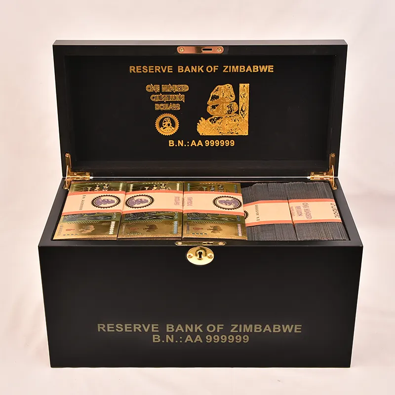 แรดทองคำซิมบับเว1000ชิ้น,ธนบัตรเหรียญควินติลด์หนึ่งร้อยดอลลาร์พร้อมใบรับรองทองคำขนาดเล็กพร้อมกล่องไม้