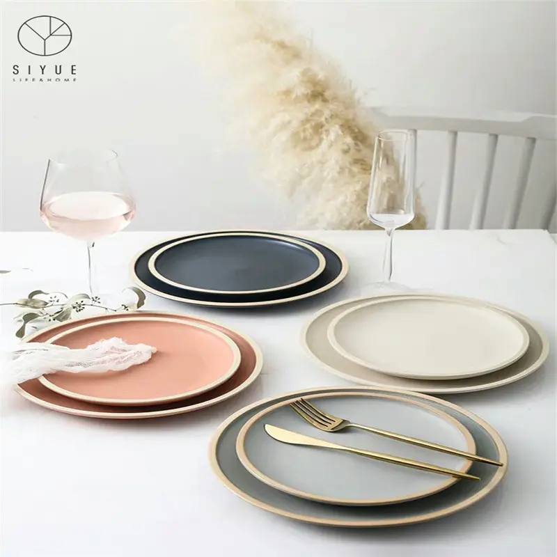 Grosir Nordic Alat Makan Set Hidangan & Piring untuk Pernikahan Keramik Menyajikan Matte Biaya Plate-Warmer Rim 2012