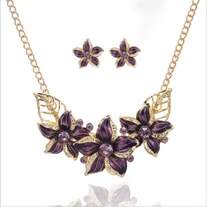 Factory direct european fashion flower charm necklace and earring set cheap bridal jewelry set