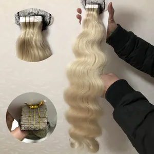 16 inch to 30 inch remy tape hair extensions human hair blonde body wave double drawn skin weft tape hair extension