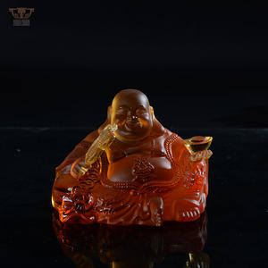 Mini Estatuilla de Buda de Cristal para Coche, Amuleto de Feng Shui con Abanico de Hoja de Espada - Product Image 3