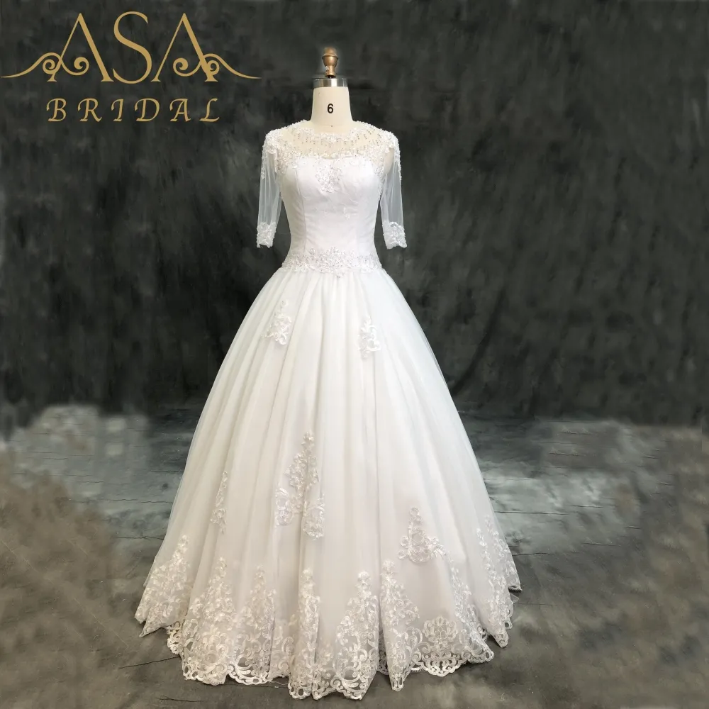 Ruolai ASA019 3/4 maniche stile semplice abito da ballo in pizzo con perline abiti da sposa abito da sposa africano economico Sexy