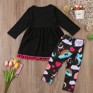 Wholesale girl baby Set black Top and pants cotton Unicorn kids girl dresses - Product Image 3