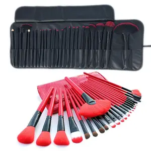 Bộ 24 Cọ Trang Điểm Bộ Kit Màu Đỏ Đen Mỹ Phẩm Chuyên Nghiệp Make Up Brushes Case Lip Eyeshadow Foundation Brush Tool