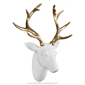 Custom 3D Gloden antlers white deer head resin wall art