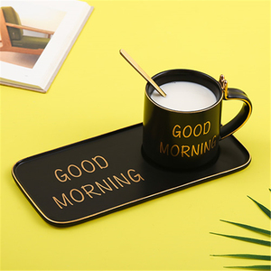 Tazza da Latte ed Espresso in Ceramica Bianca con Logo Dorato '<span class=keywords><strong>Good</strong></span> Morning Brunch' e Piattino per Biscotti - Product Image 3