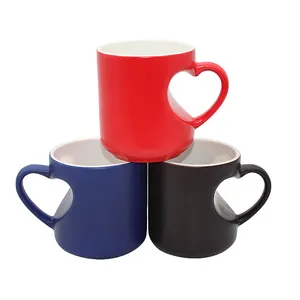 11oz Heat Sensitive Color Changing Magic Black Sublimation Ceramic Coated Heart Handle Mug With customized