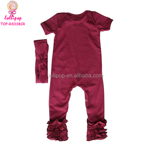 Cotone Crimson Neonata Pagliaccetti Manica Corta Pieno Lunghezza da Cavallo Scatto Tuta Tuta Maroon Infantile Glassa Ruffle Pagliaccetto Tutina - Product Image 1