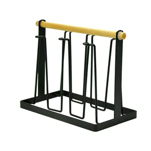 Cup Opslag Display Stand Rack Metalen Draad Bekerhouder Rubber Houten Handvat Draad Cup Rack