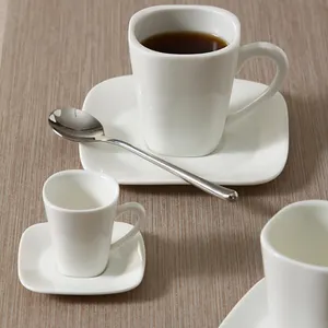 Ceramic Expresso Cups Square shaped elegant white porcelain Cup set for hotel&restaurant