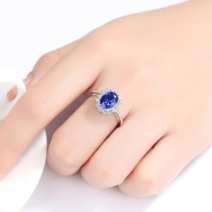 CZCITY Anelli di Fidanzamento da Donna di Lusso con Zircone Blu e Pietra Sintetica Ispirati alla Principessa Diana in Argento Massiccio Sterling 925 - Product Image 3
