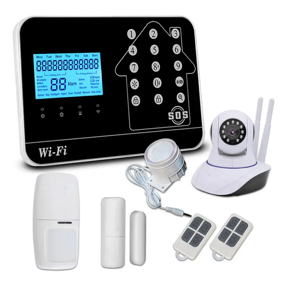 4กรัมเครือข่ายไร้สาย GSM WIFI PSTN ระบบเตือนภัยการรักษาความปลอดภัยสำหรับบ้านสำนักงานที่มี Wifi ประตู/หน้าต่างเซ็นเซอร์ PIR ขวดเหล้า