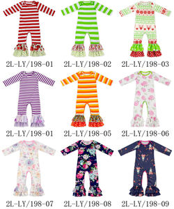 Otoño e Invierno los niños ropa naranja y blanco rayas manga larga Ruffle Icing Bottom bebé niños algodón Jumpsuit - Product Image 5