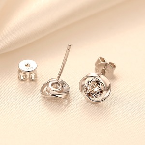 LUOTEEMI Luxury Women Elegant Accessories 2carat Round 3a Cubic Zirconia 925sterling Silver Rhodium Plated <strong>Small</strong> <strong>Stud</strong> <strong>Earring</strong> - Product Image 4
