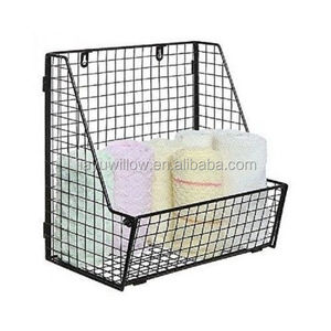 Modern Industrial Metal Wire <strong>Basket</strong> Wall Bathroom/Kitchen <strong>Storage</strong> Shelf <strong>Unit</strong> - Product Image 1