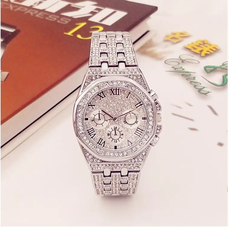 Montre de luxe pour hommes, bracelet orné de diamants glacés, étanche, à Quartz, numérique, vente en gros, collection