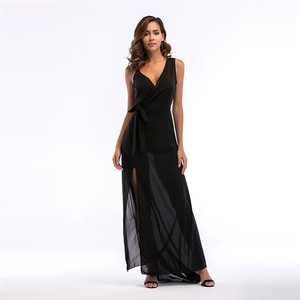 Élégant De Courroie De Gaine Profonde V Cravate Côté Mousseline de Soie Sexy Fente Longue Robe Pour Les Femmes Dames Vêtements - Product Image 1