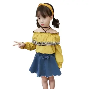 Hao Baby Girls Spring Shoulder Shirt Bust Bull-puncher Skirt Outfit Wholesale Children Clothing