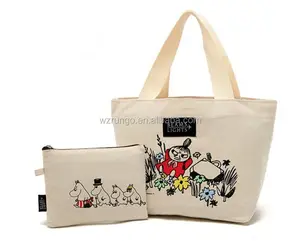 Promotion organic material wallet bag cosmetic cotton canvas tote bag with metal zipper