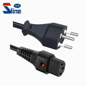 Swiss T12 power cord plug to Auto Locking IEC 320 C13 female Switzerland Lock mains cable with SEV certification 10A 250V