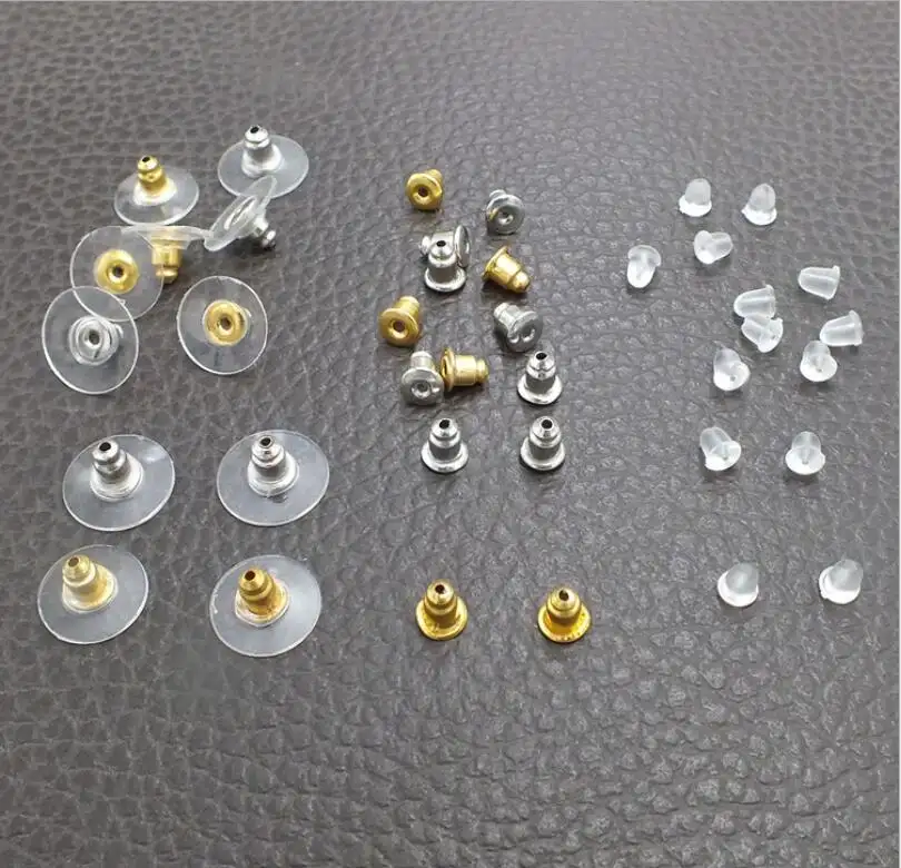 100pcs/bag Ears Brass Rubber Ear comforter Silver Gold Metal Findings Screw Butterfly Plug Earplug Ear Nut Earring Backs Stopper