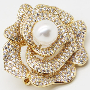 Bros Mawar Mewah Tembaga Emas Desain Bros Wanita Dekorasi Khusus dengan Mutiara Grosir - Product Image 5