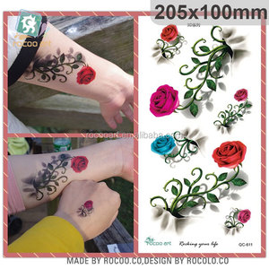 Tatuaggi temporanei per il corpo da donna QC611 - Tatuaggio 3D con rosa blu e rossa per ragazze - Product Image 2